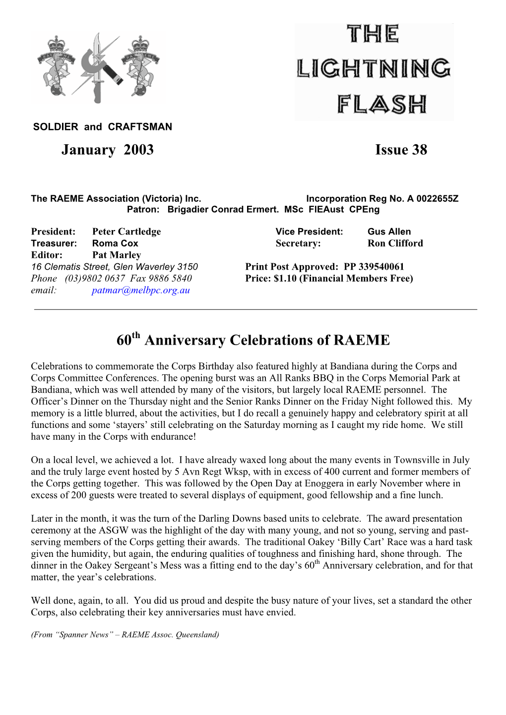 January 2003 Issue 38 60 Anniversary Celebrations of RAEME