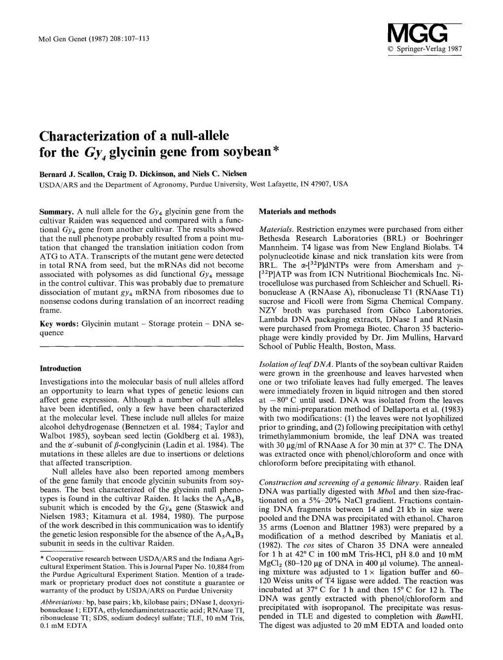 Characterization of a Null-Allele for the &lt;Emphasis Type="Italic"&gt;