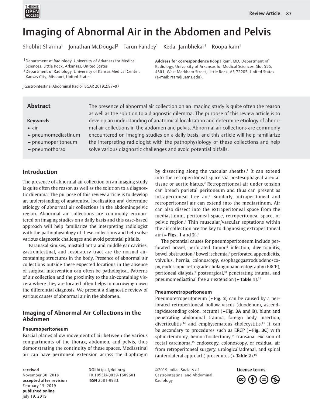 Imaging of Abnormal Air in the Abdomen and Pelvis