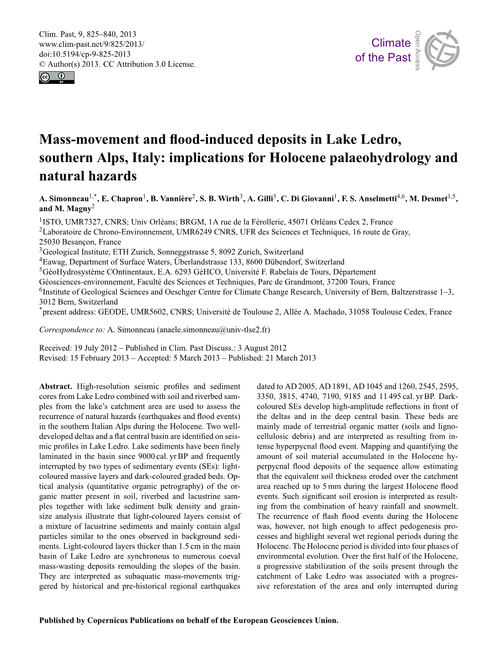 Mass-Movement and Flood-Induced Deposits in Lake Ledro, Southern