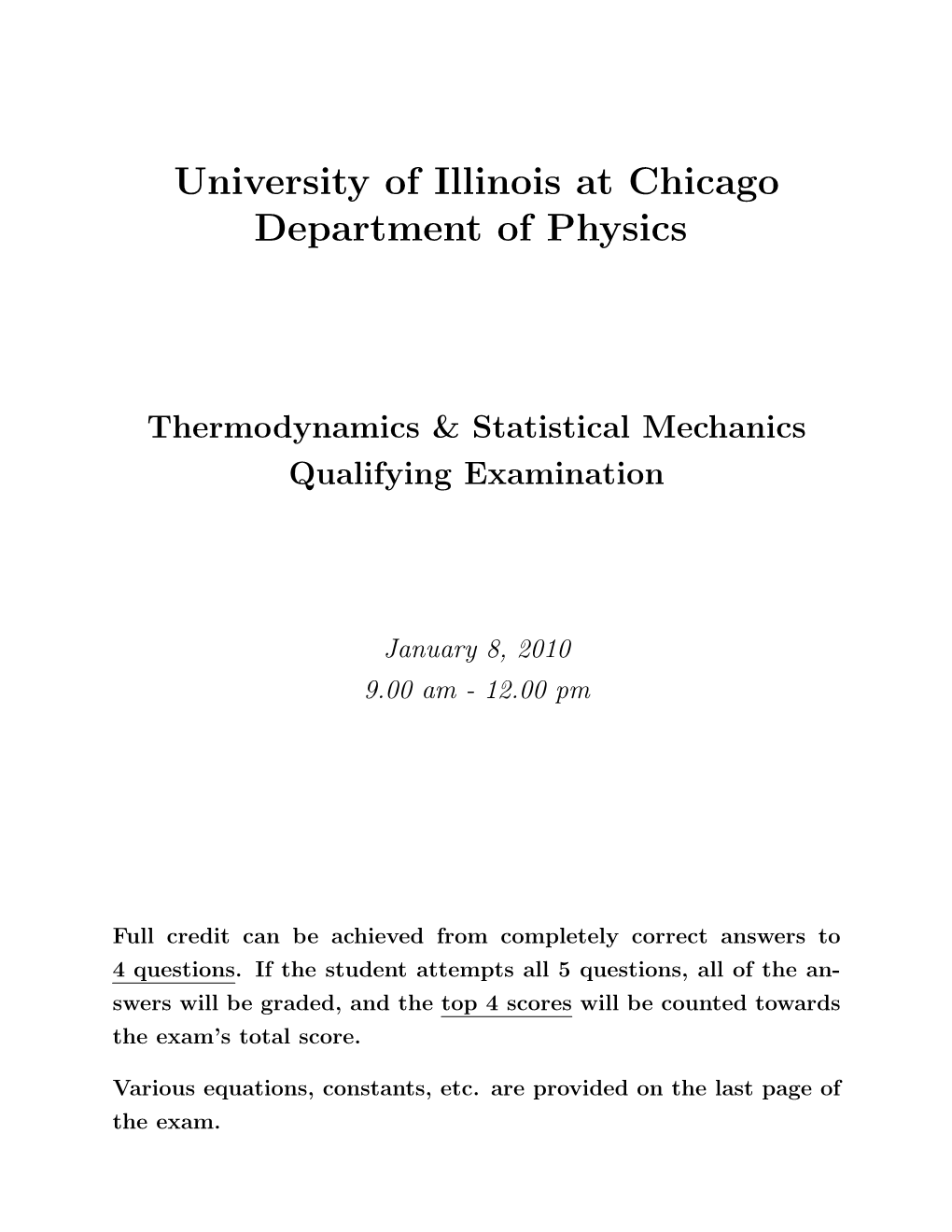 University of Illinois at Chicago Department of Physics