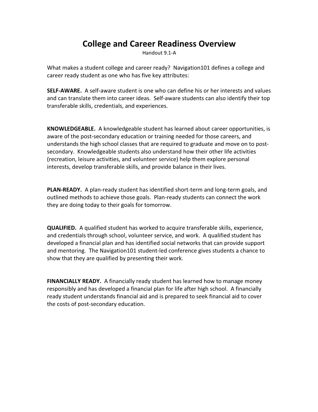 College and Career Readiness Overview