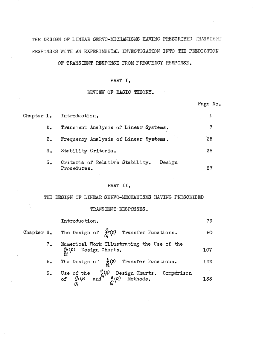 The Design of Linear Servo-Mechanisms Having Prescribed Transient