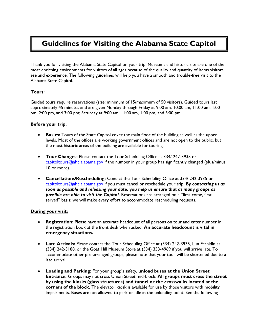 Guidelines for Visiting the Alabama State Capitol