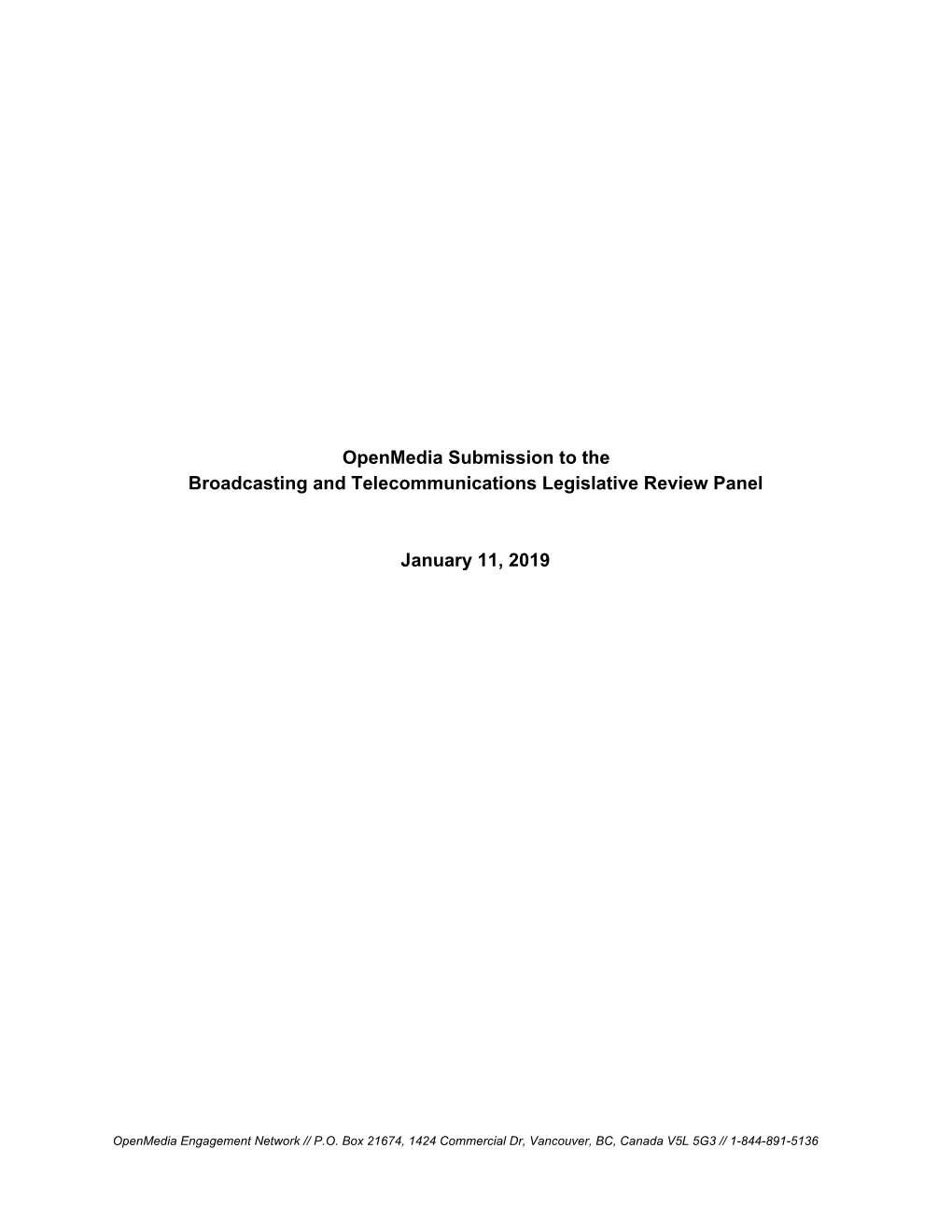 Openmedia Submission to the Broadcasting and Telecommunications Legislative Review Panel