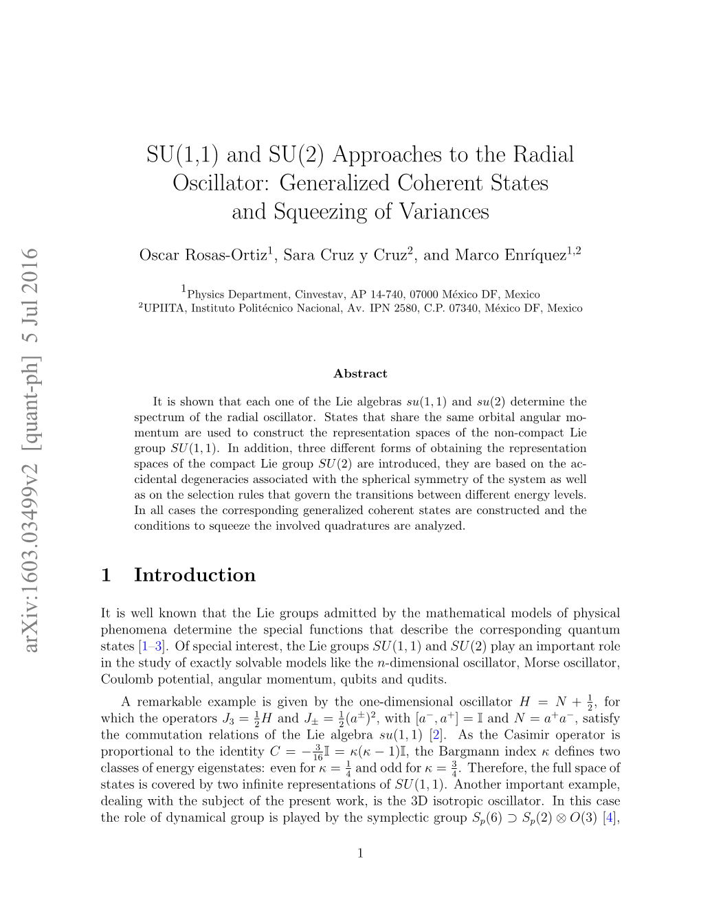 SU(1,1) and SU(2) Approaches to the Radial Oscillator: Generalized Coherent States and Squeezing of Variances