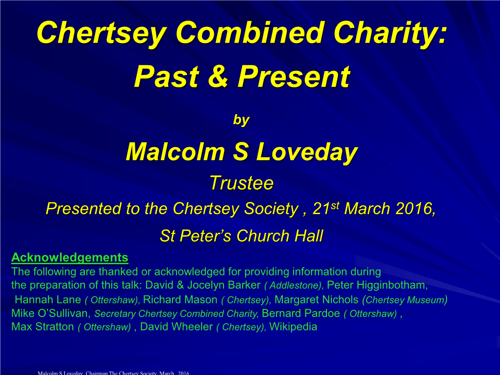 Chertsey Combined Charity: Past & Present