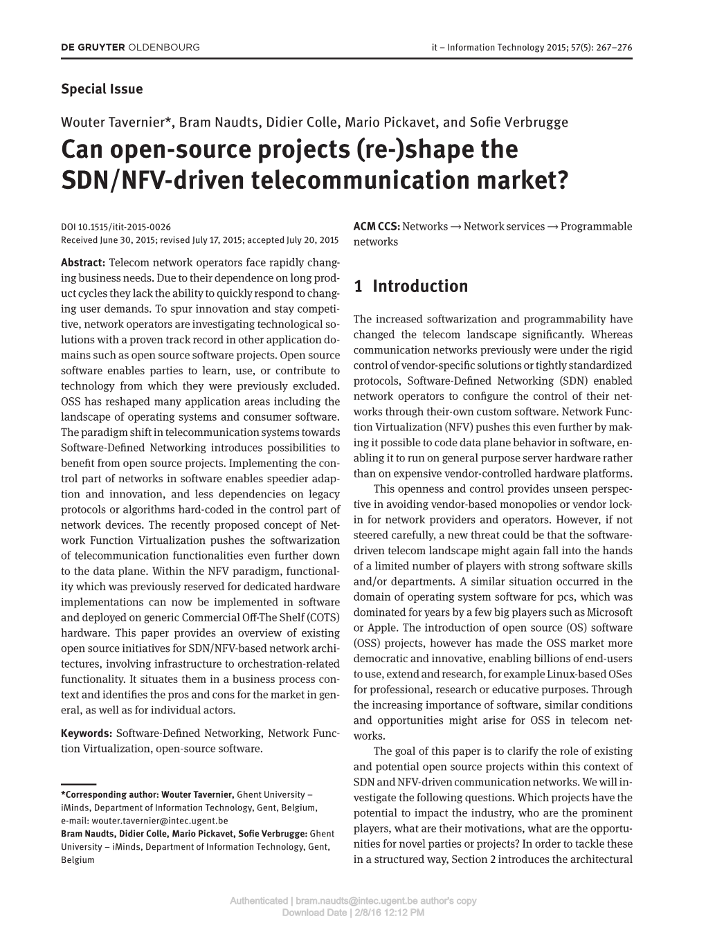 Can Open-Source Projects (Re-)Shape the SDN/NFV-Driven Telecommunication Market?