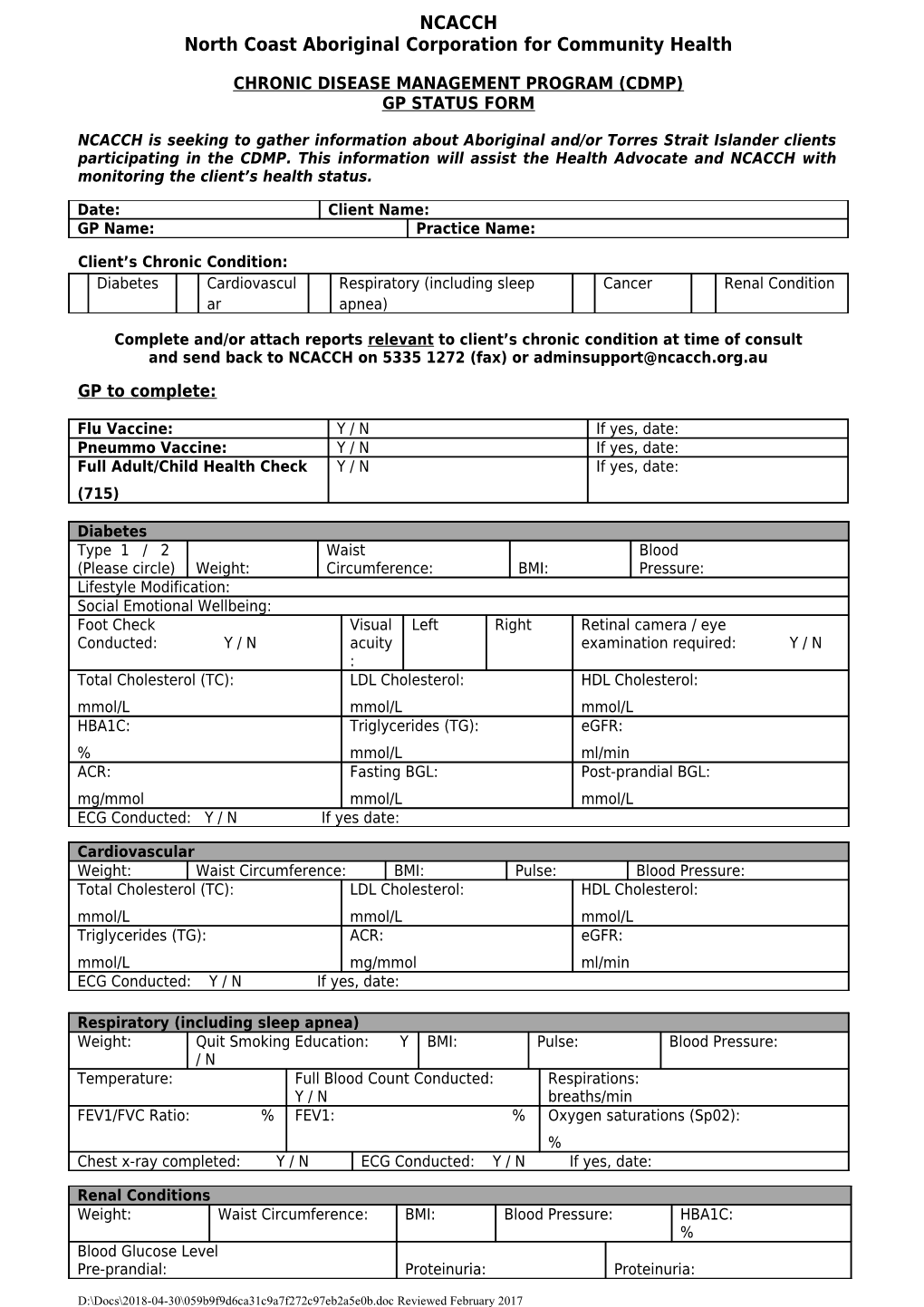 NCACCH Service Access Form 2