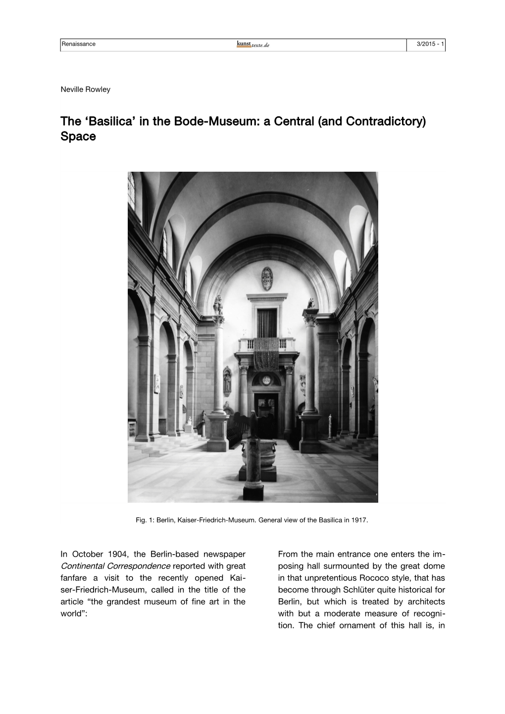 The 'Basilica' in the Bode-Museum: a Central (And Contradictory) Space