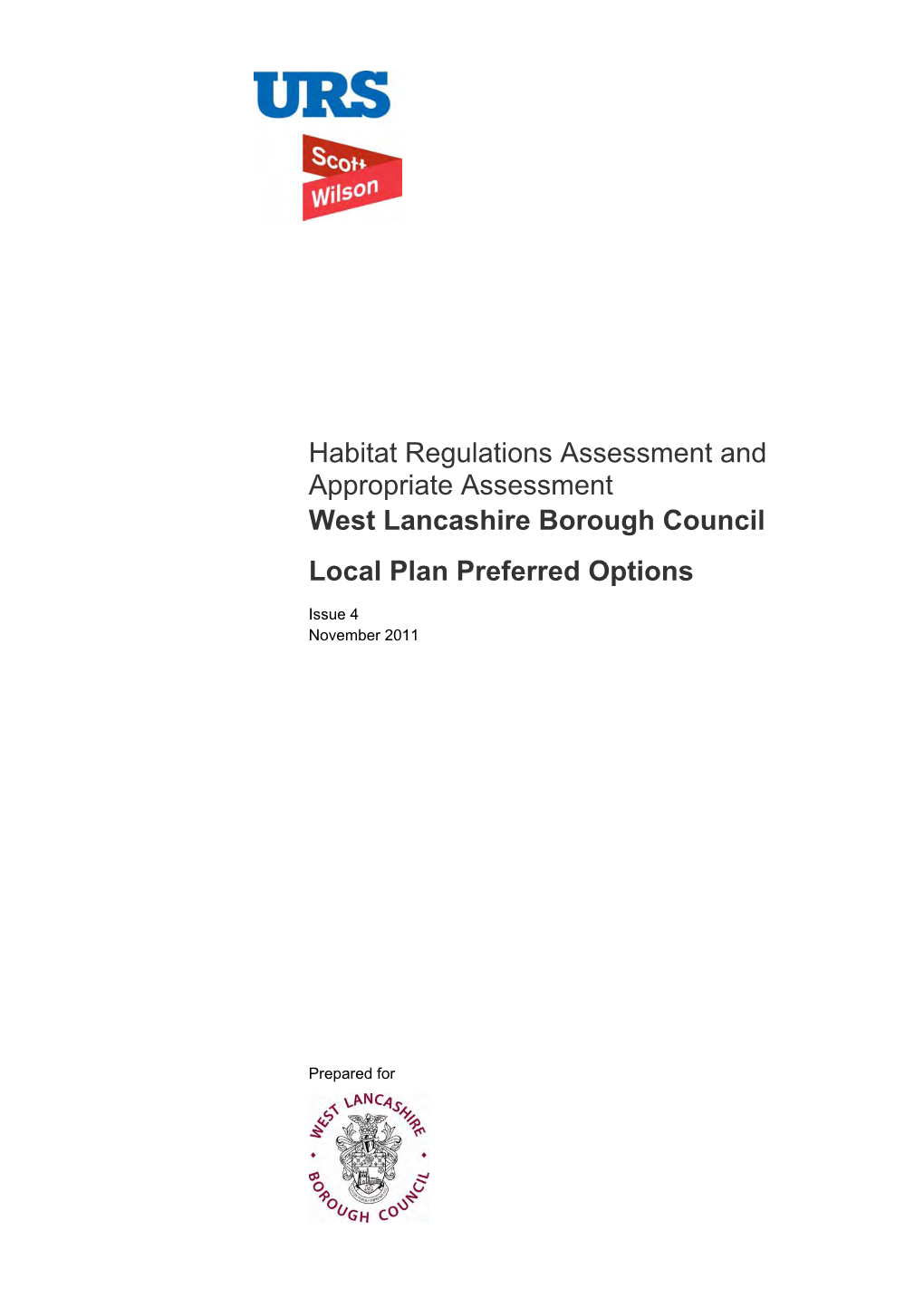 Habitat Regulations Assessment and Appropriate Assessment West Lancashire Borough Council Local Plan Preferred Options