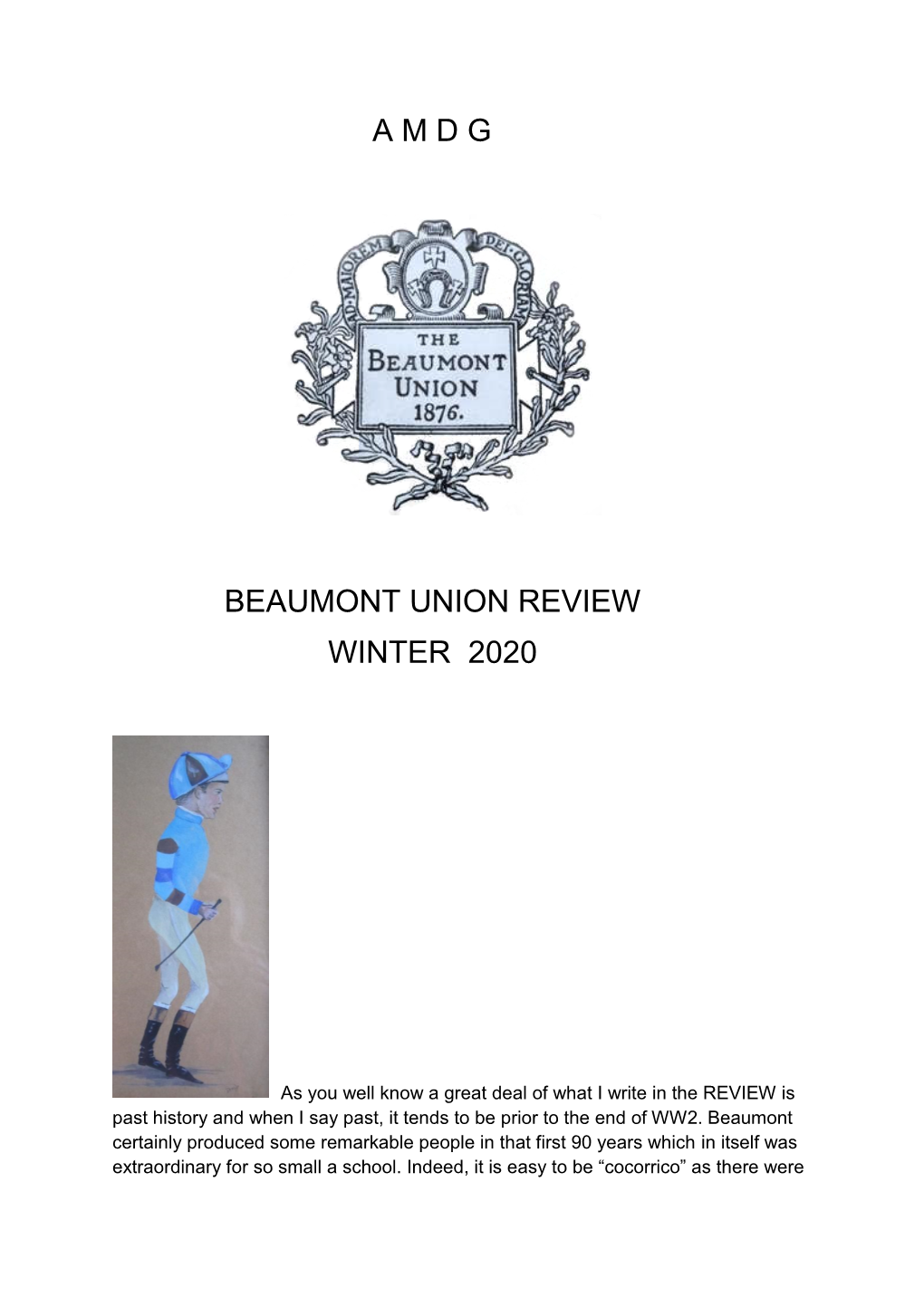 A M D G Beaumont Union Review Winter 2020