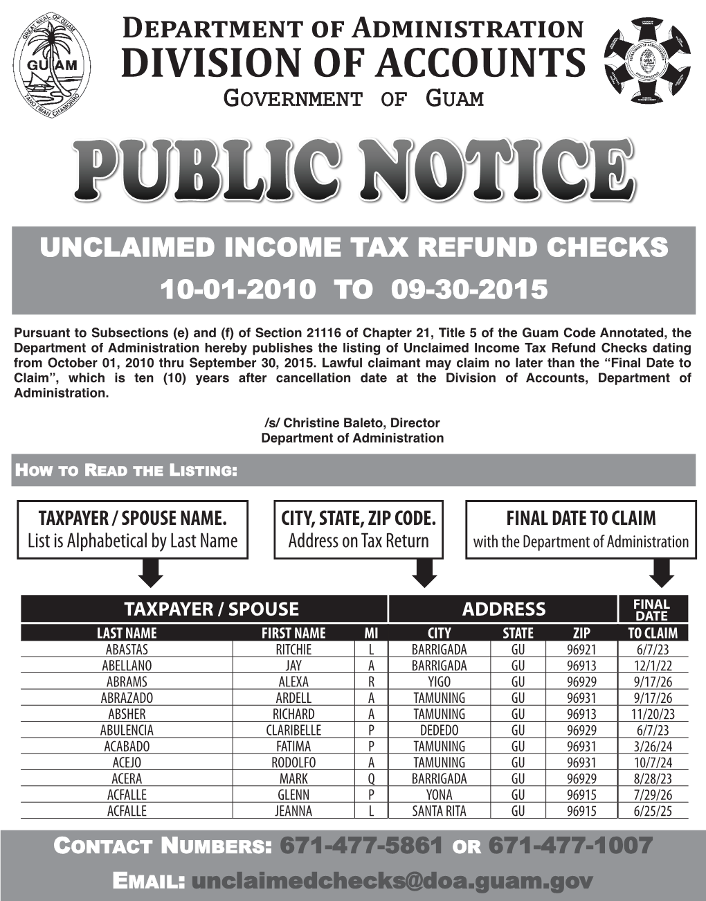 TAXPAYER / SPOUSE NAME. List Is Alphabetical