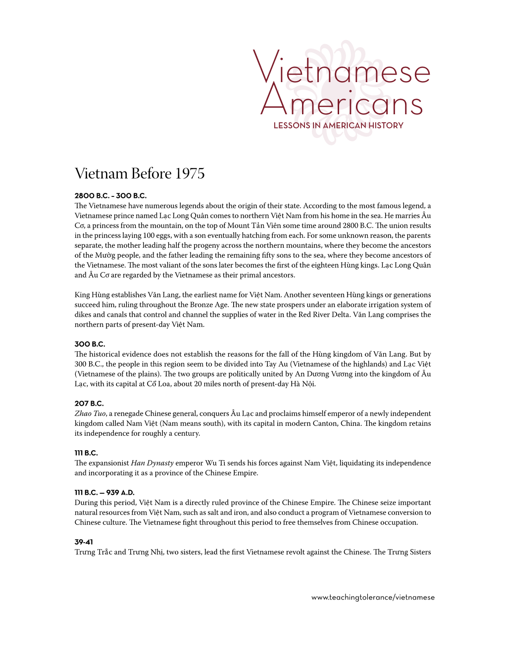 Vietnamese Americans LESSONS in AMERICAN HISTORY