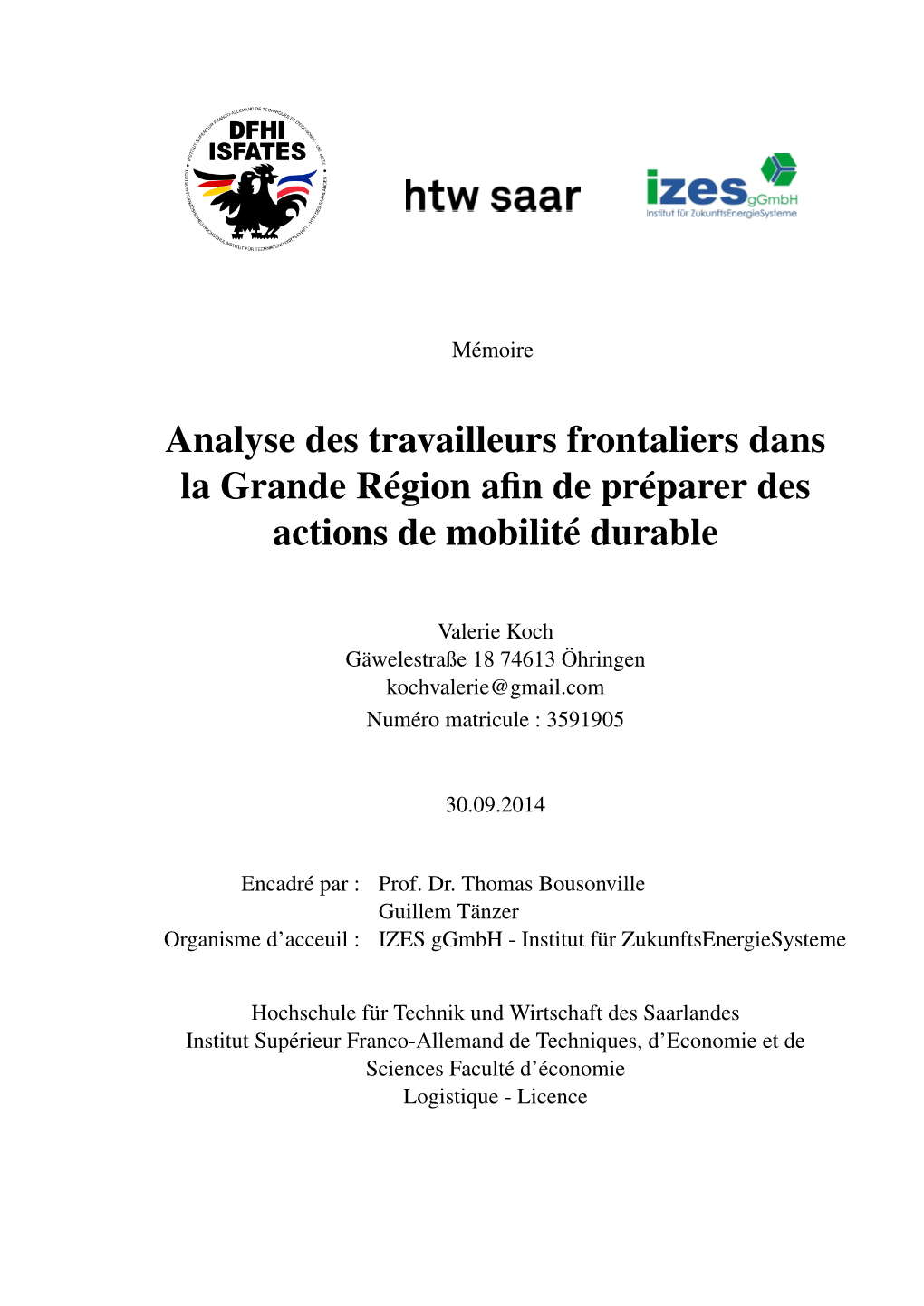 Analyse Des Travailleurs Frontaliers Dans La Grande Région Afin De