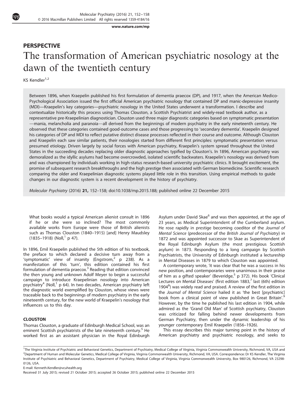 The Transformation of American Psychiatric Nosology at the Dawn of the Twentieth Century