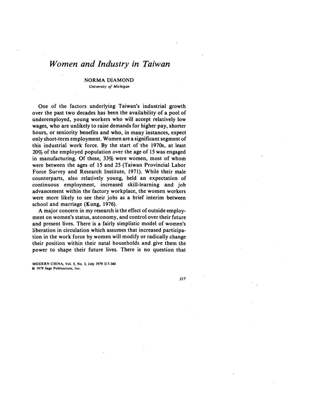 Women and Industry in Taiwan