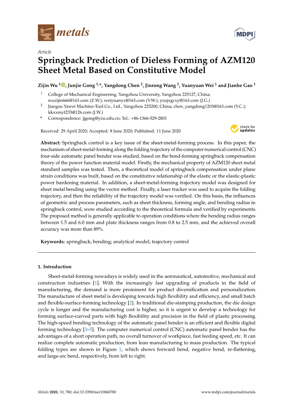 Springback Prediction of Dieless Forming of AZM120 Sheet Metal Based on Constitutive Model