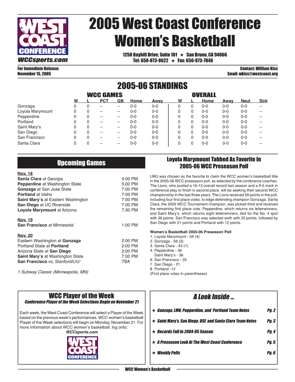 2005 West Coast Conference Women's Basketball