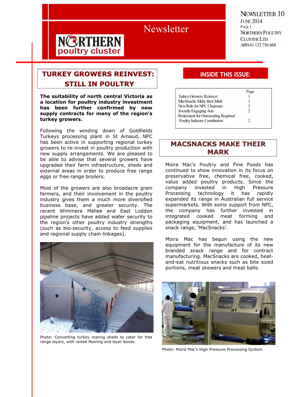 NEWSLETTER 10 JUNE 2014 PAGE 1 Newsletter NORTHERN POULTRY