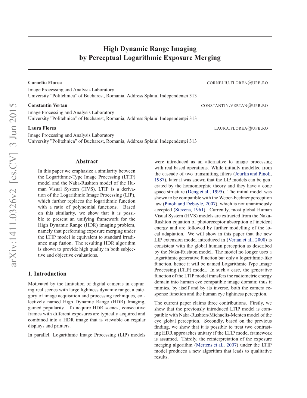 High Dynamic Range Imaging by Perceptual Logarithmic Exposure