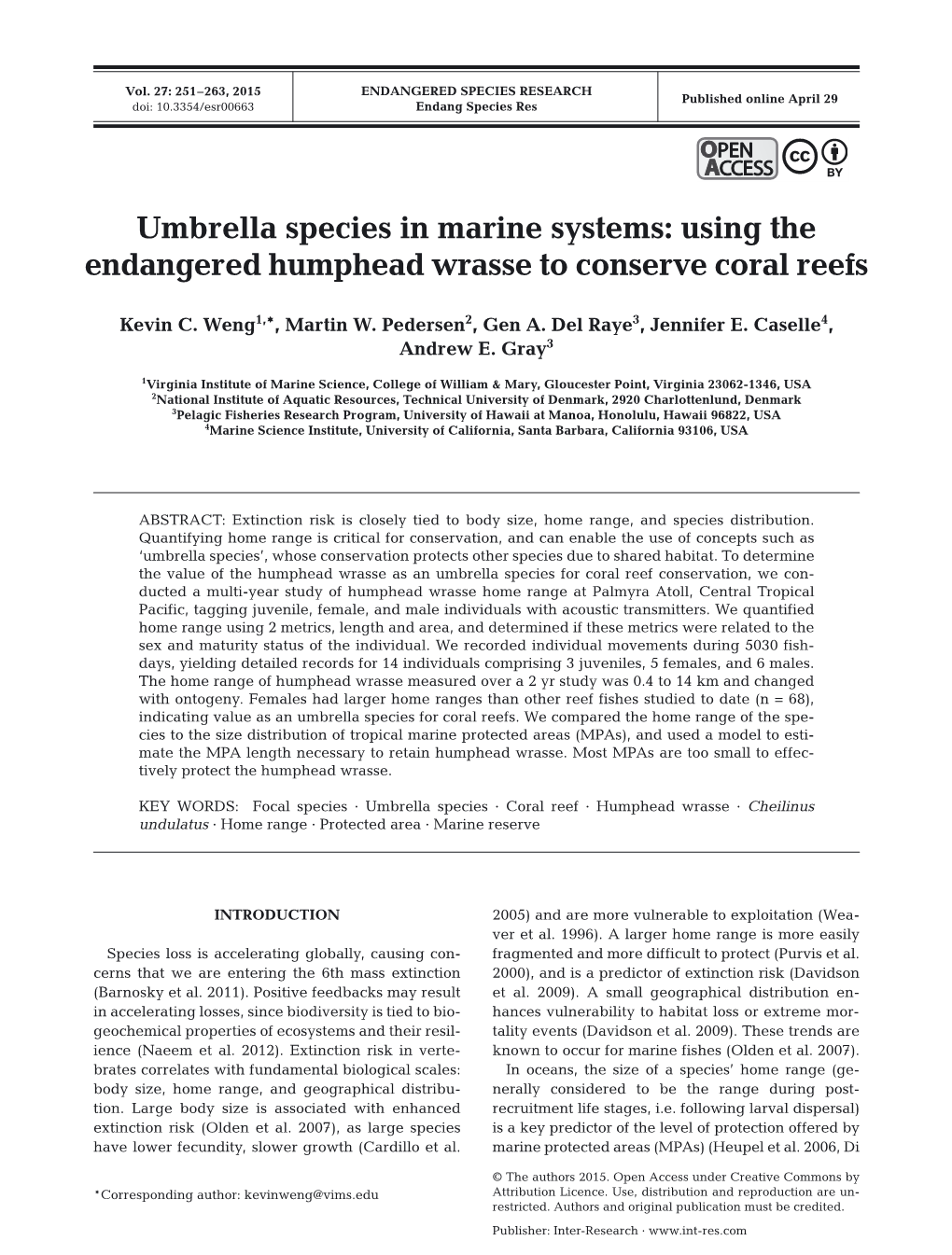 Umbrella Species in Marine Systems: Using the Endangered Humphead Wrasse to Conserve Coral Reefs