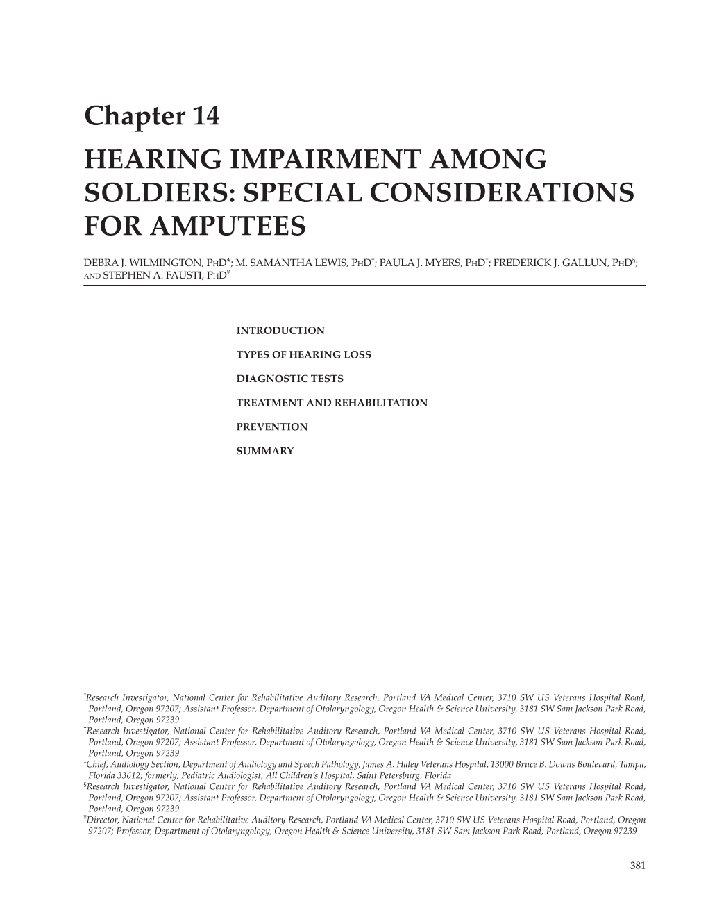 Chapter 14 HEARING IMPAIRMENT AMONG SOLDIERS: SPECIAL CONSIDERATIONS for AMPUTEES