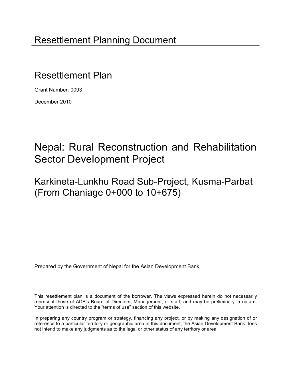 40554-022: Karkineta-Lunkhu Road Sub-Project Resettlement Plan