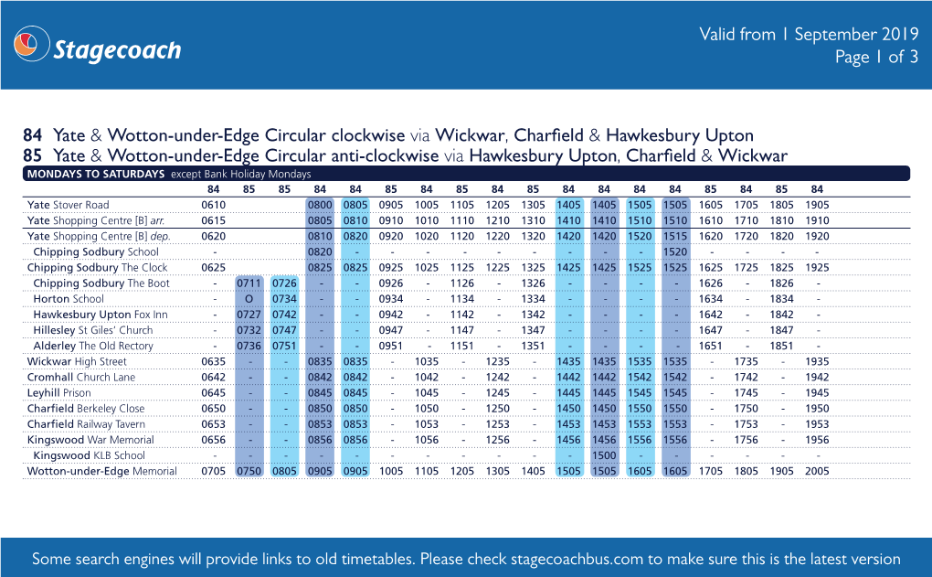 Valid from 1 September 2019 Page 1 of 3 84 Yate & Wotton-Under-Edge