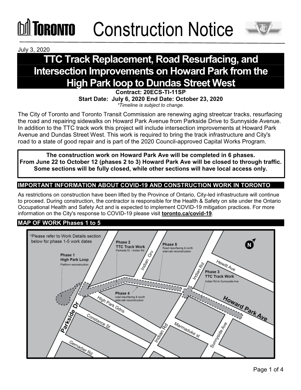 TTC Track Construction Notice