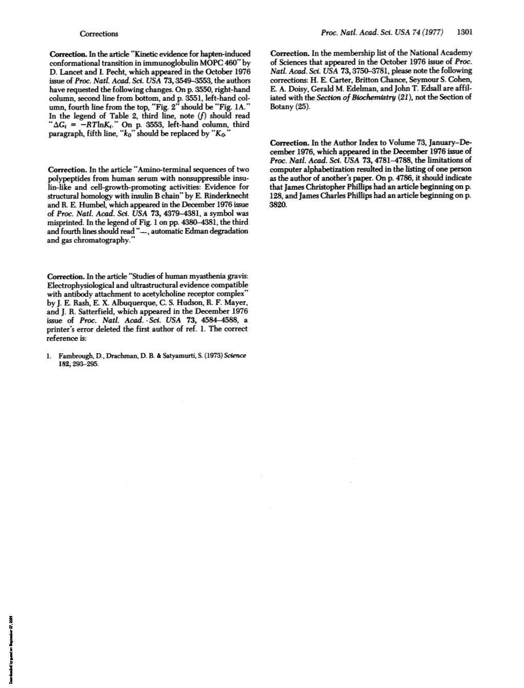 Conformational Transition in Immunoglobulin MOPC 460" by of Sciences That Appeared in the October 1976 Issue of Proc