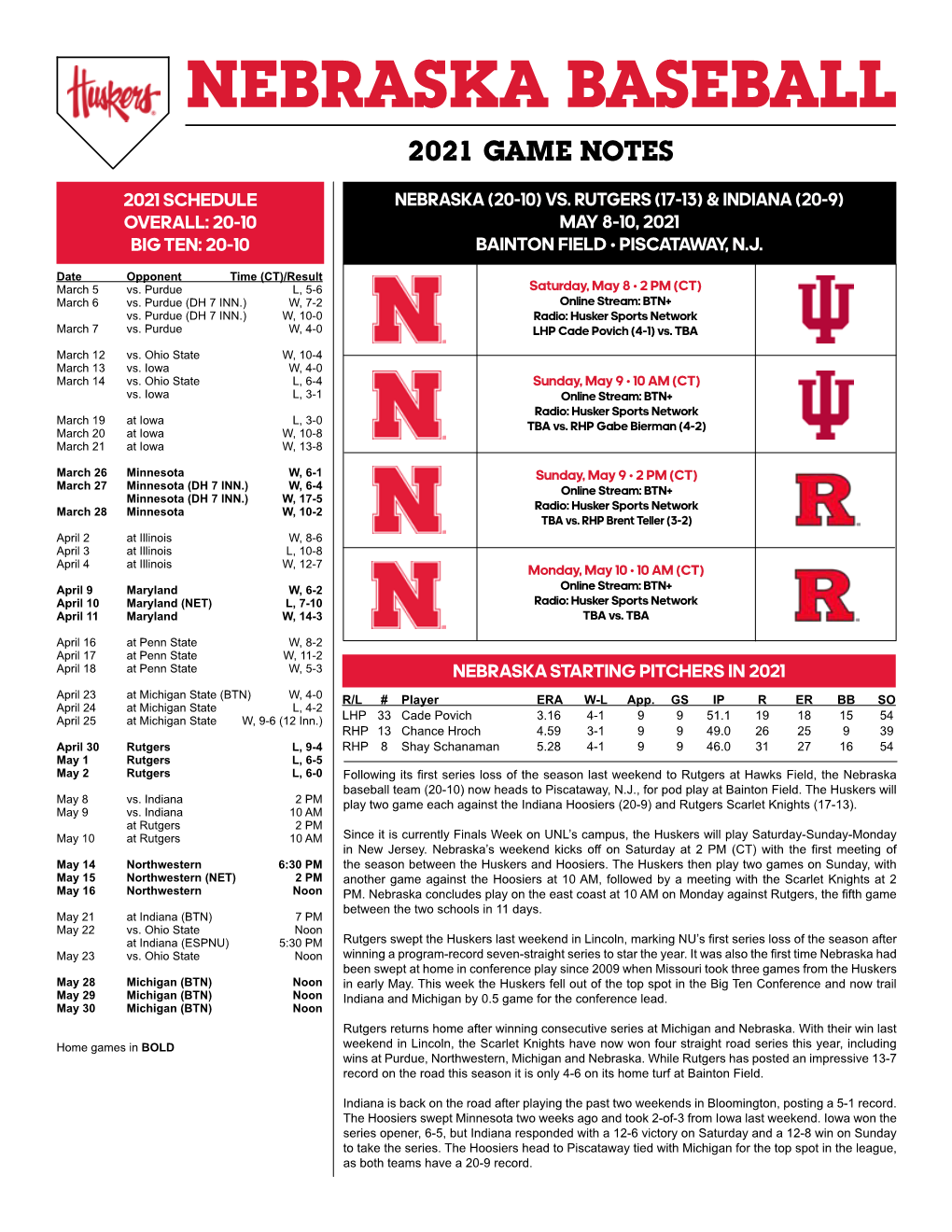 Nebraska Baseball 2021 Game Notes