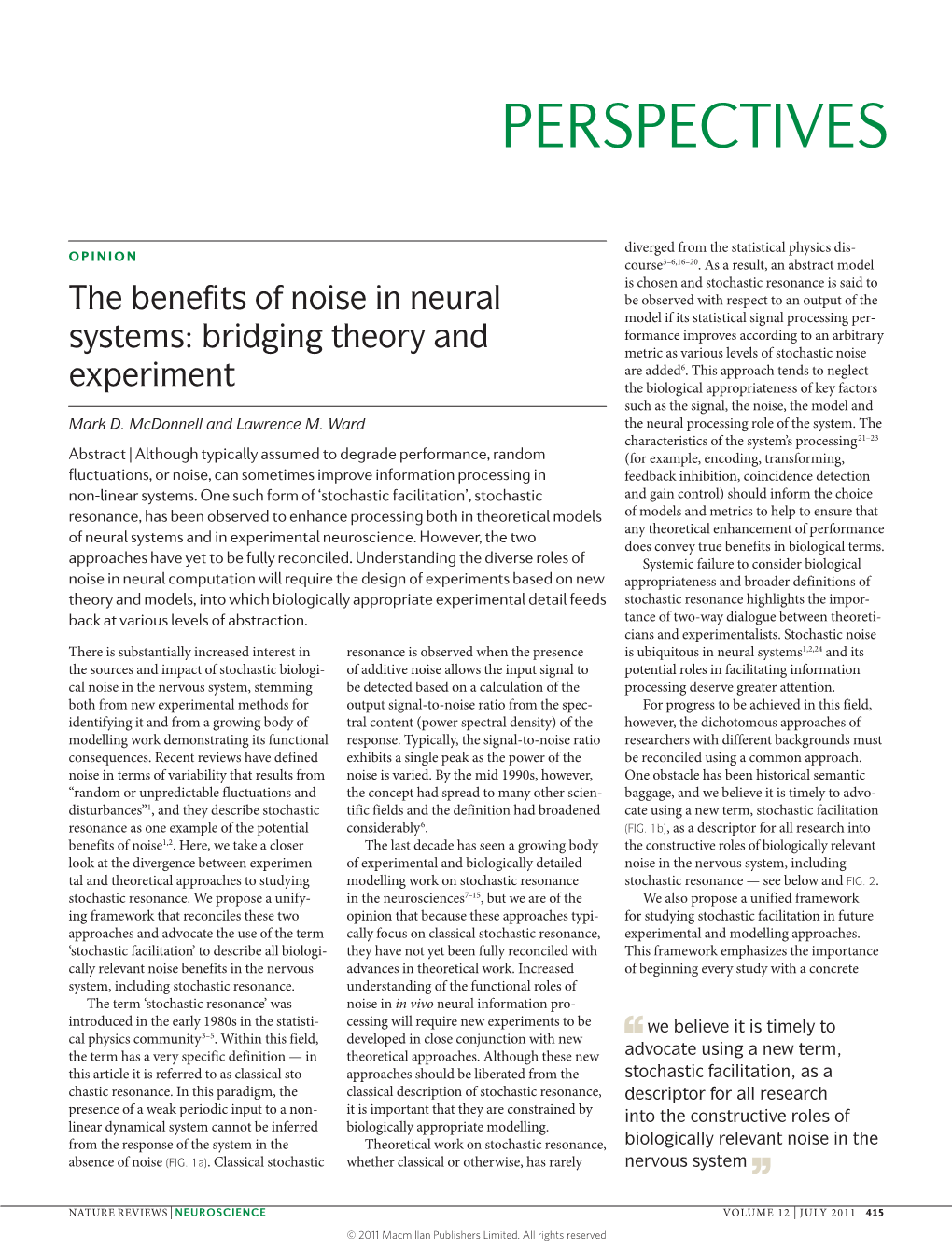 The Benefits of Noise in Neural Systems