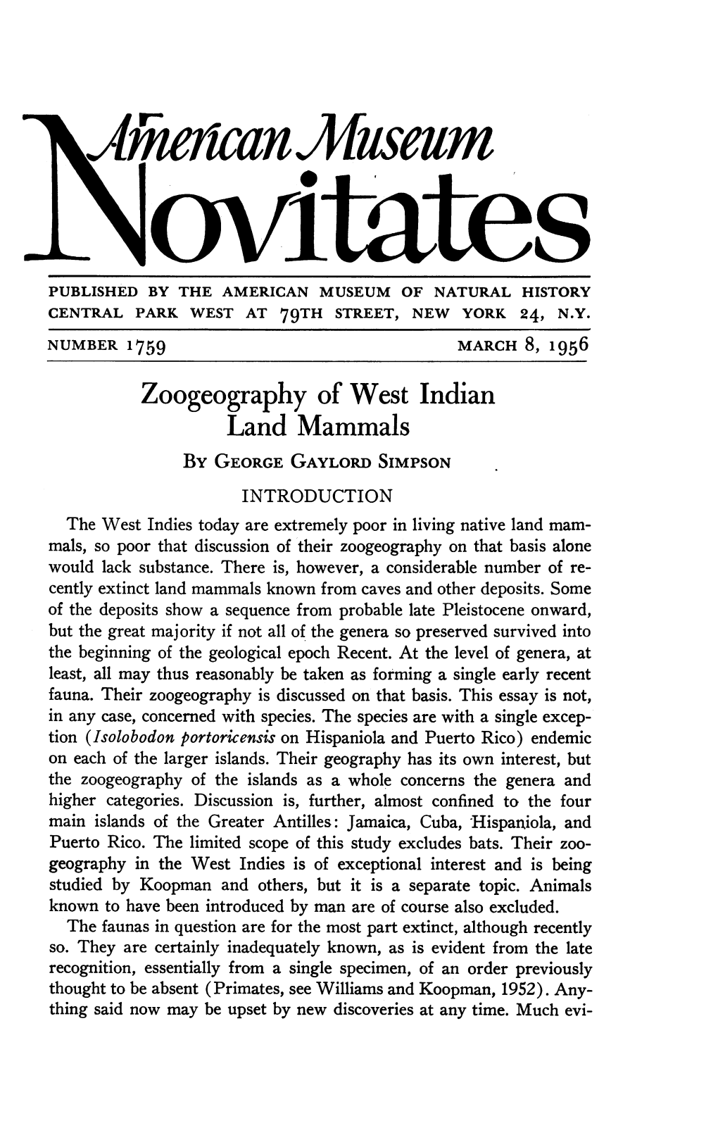 I1/Erwnjimllseltm PUBLISHED by the AMERICAN MUSEUM of NATURAL HISTORY CENTRAL PARK WEST at 79TH STREET, NEW YORK 24, N.Y