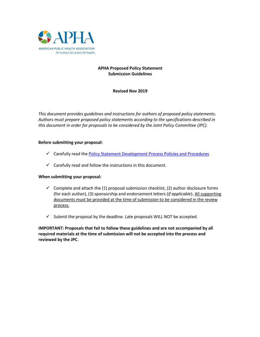 APHA Proposed Policy Statement Submission Guidelines