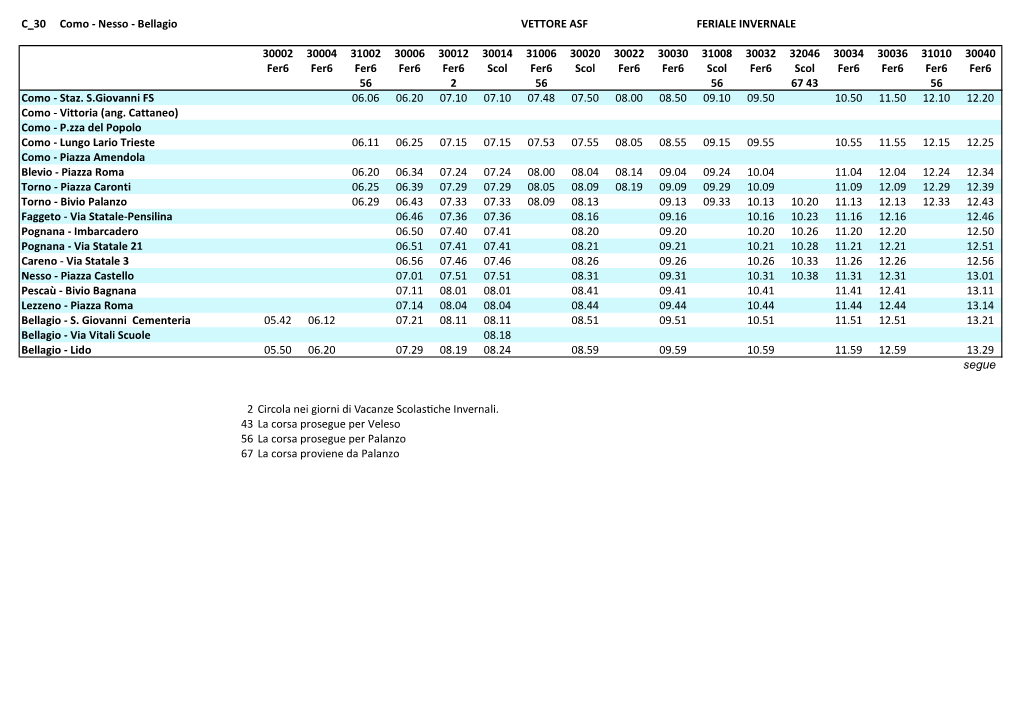 C 30 Como - Nesso - Bellagio VETTORE ASF FERIALE INVERNALE