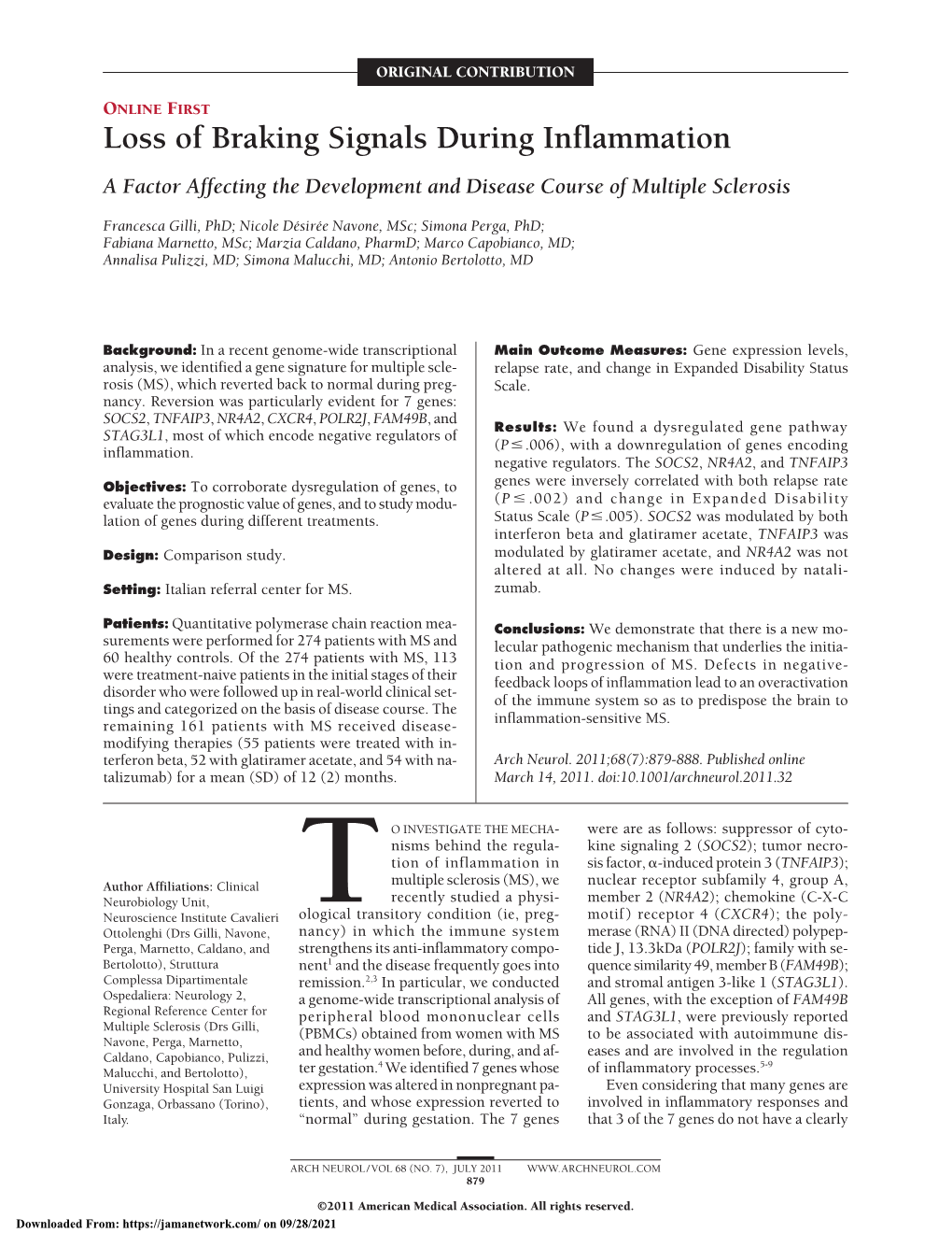 Loss of Braking Signals During Inflammation: a Factor Affecting The