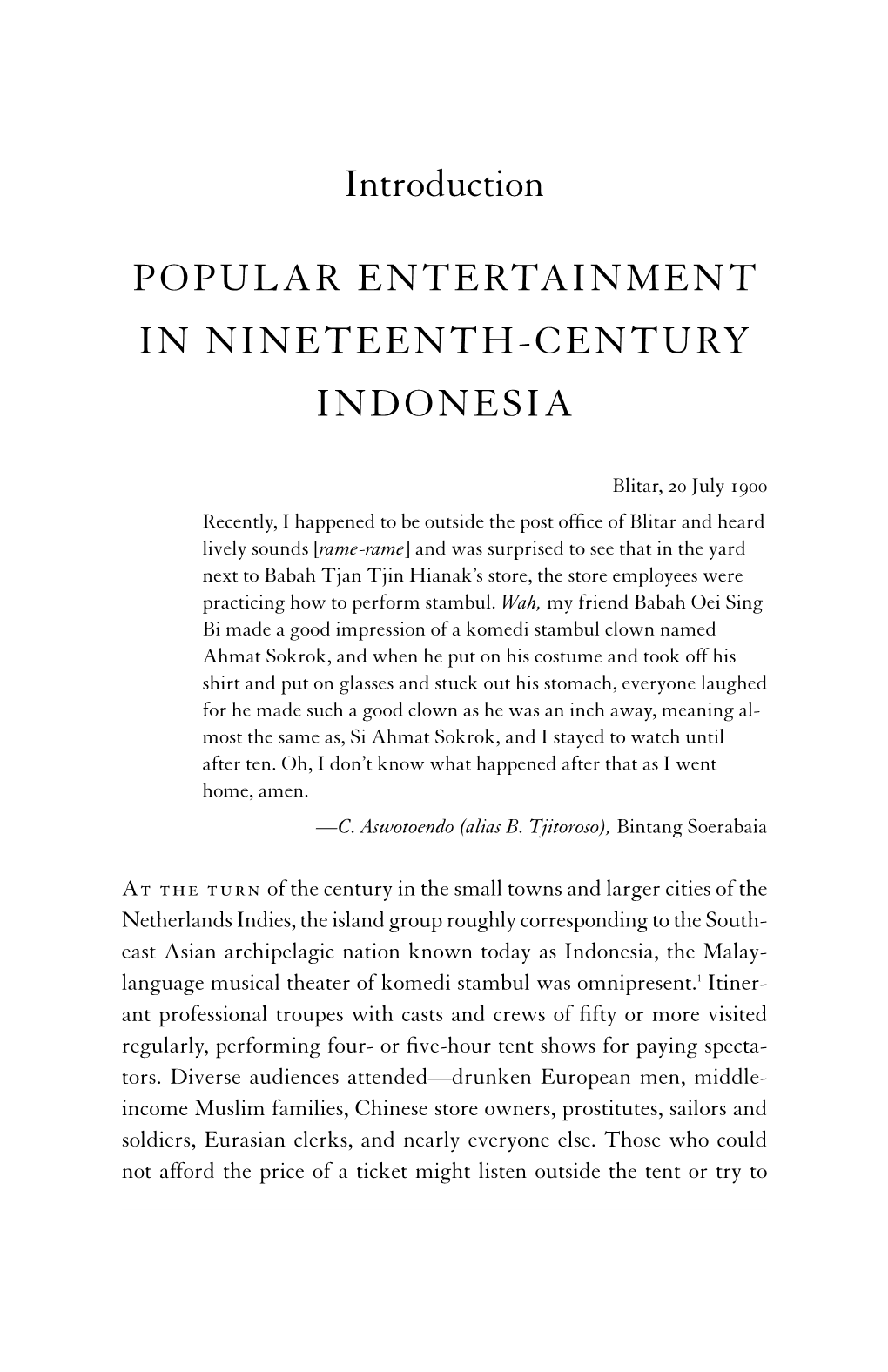 The Komedie Stamboel: Popular Theater in Colonial Indonesia, 1891