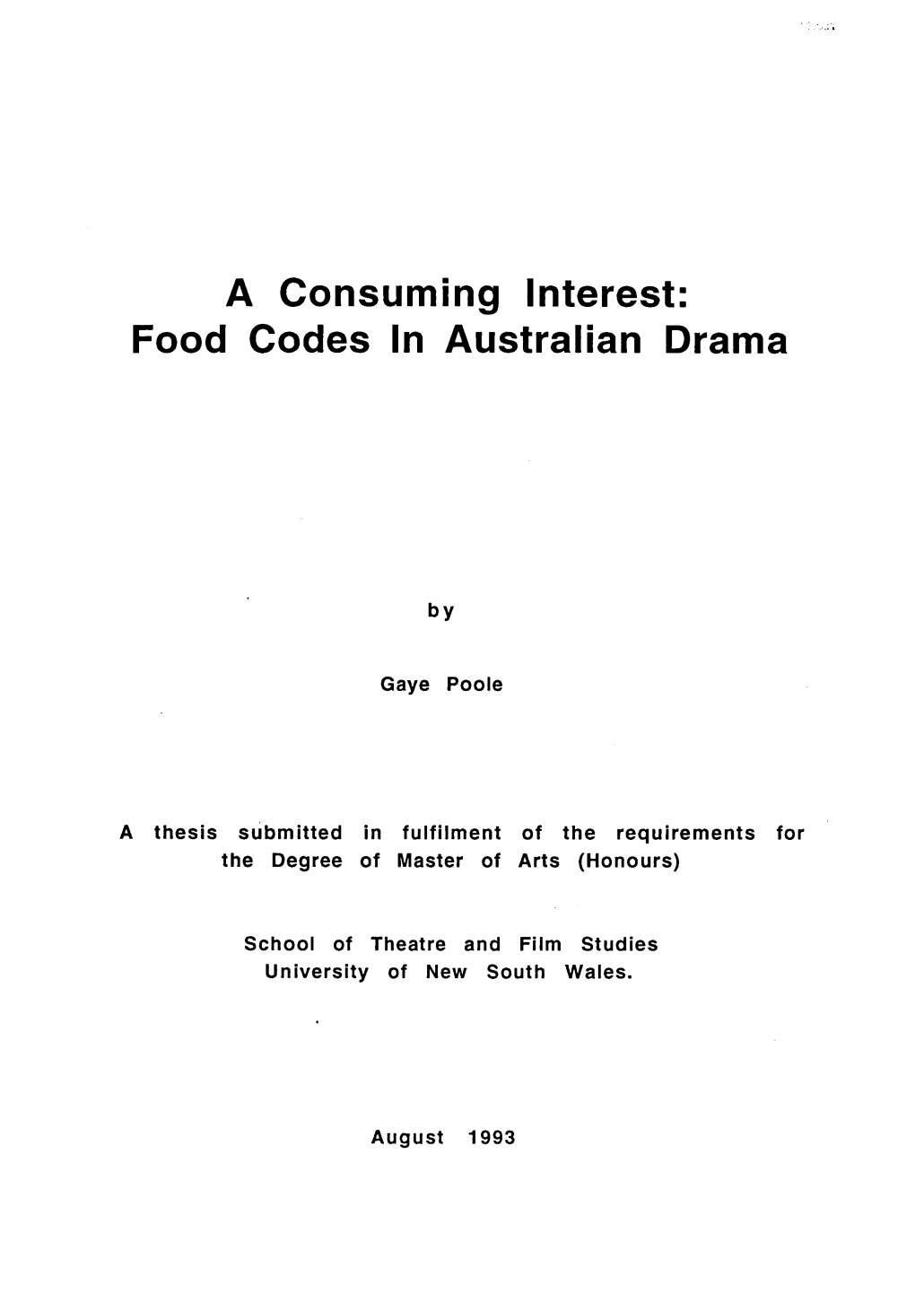 Food Codes in Australian Drama