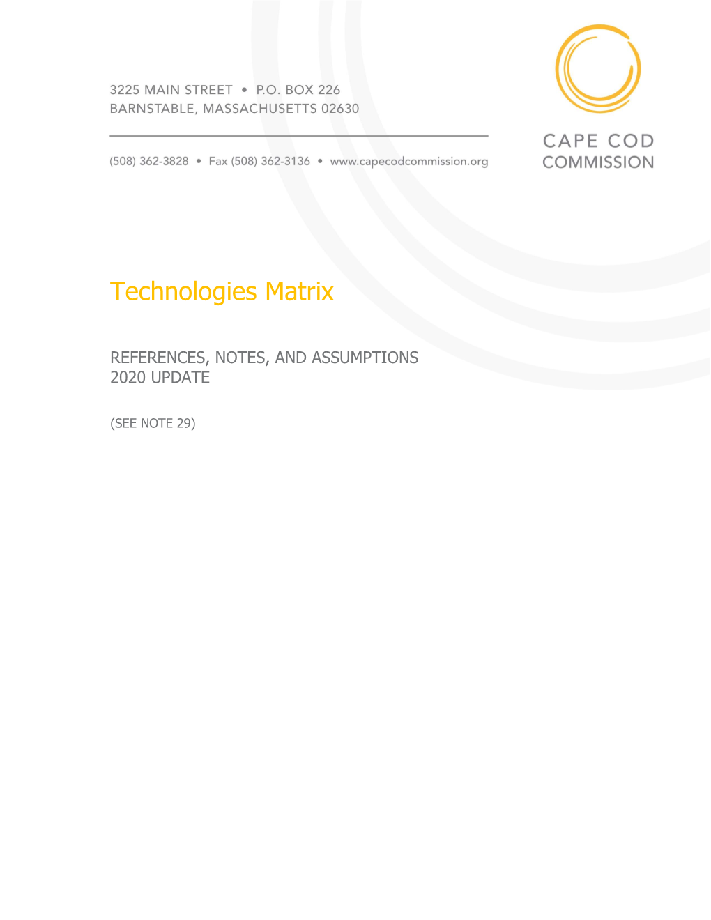 Technologies Matrix References for the 2020 Update