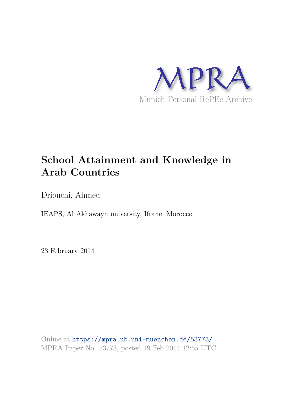 School Attainment and Knowledge in Arab Countries