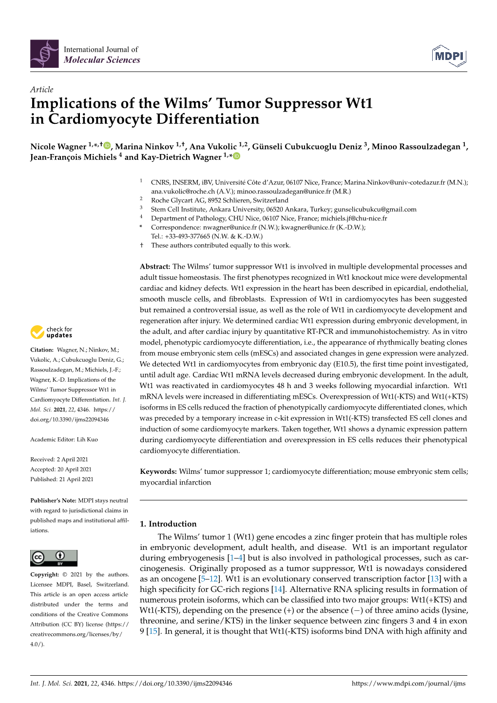 Implications of the Wilms' Tumor Suppressor Wt1 in Cardiomyocyte