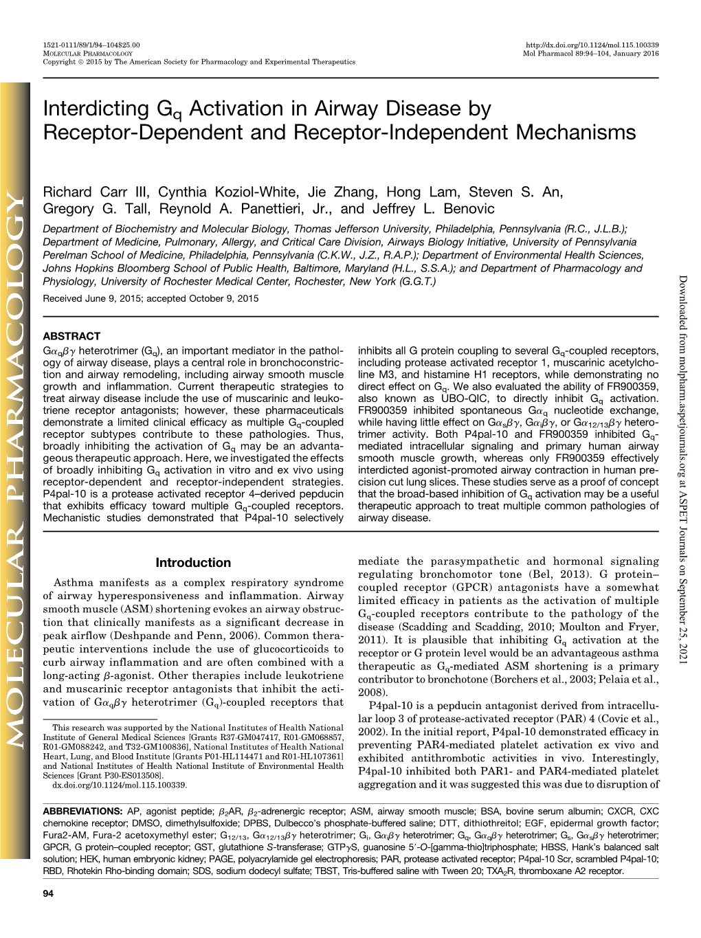 Interdicting Gq Activation in Airway Disease by Receptor-Dependent and Receptor-Independent Mechanisms