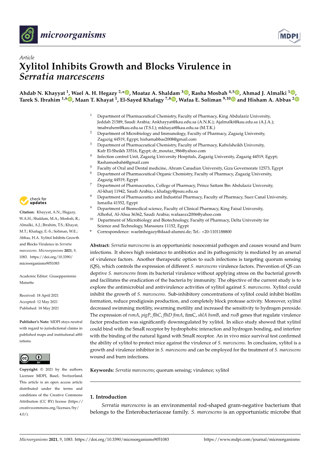 Xylitol Inhibits Growth and Blocks Virulence in Serratia Marcescens