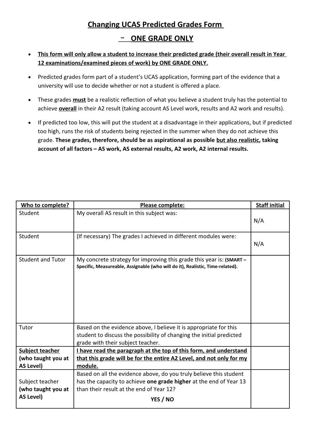 Changing UCAS Predicted Grades Form