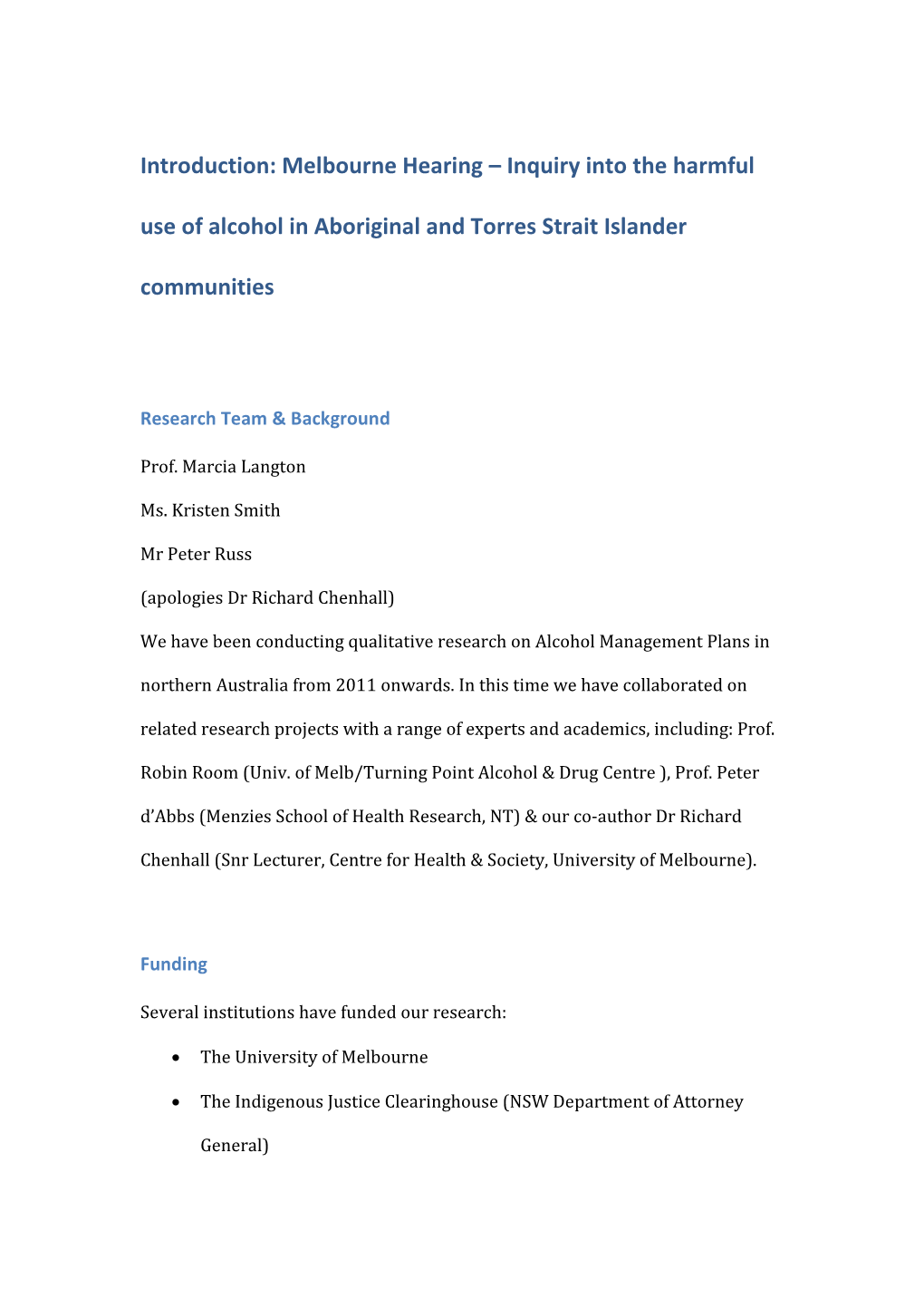 Inquiry Into the Harmful Use of Alcohol in Aboriginal and Torres Strait Islander Communities