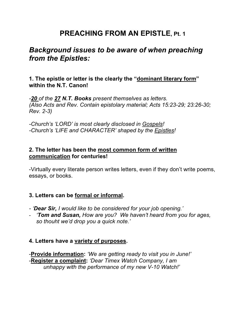 PREACHING from an EPISTLE, Pt. 1 Background Issues to Be Aware Of