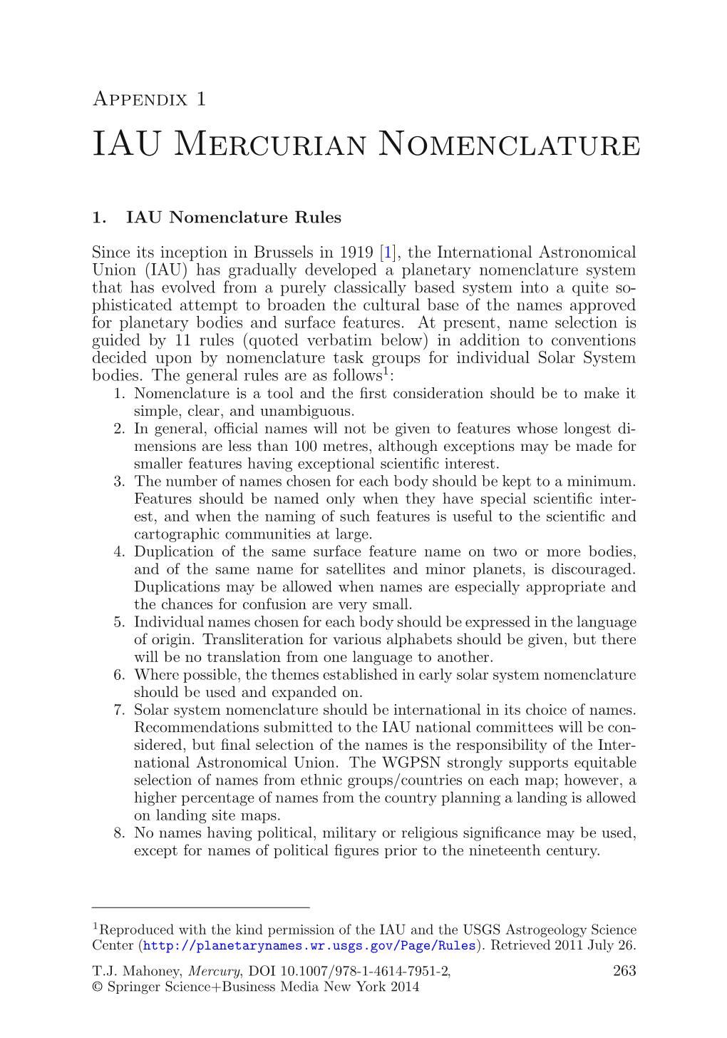 IAU Mercurian Nomenclature