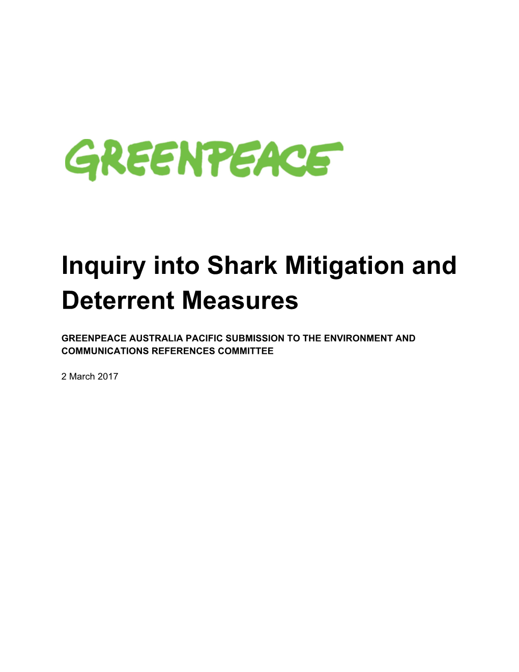 Inquiry Into Shark Mitigation and Deterrent Measures