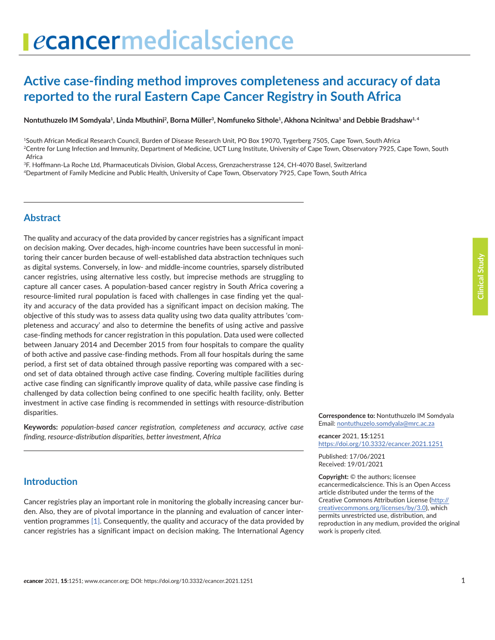 Active Case-Finding Method Improves Completeness and Accuracy of Data Reported to the Rural Eastern Cape Cancer Registry in South Africa